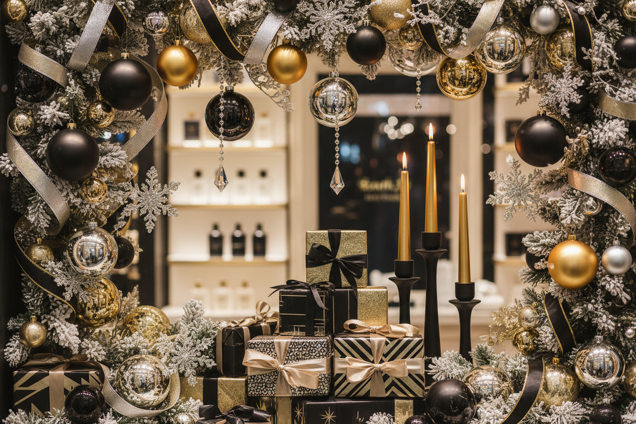 black silver gold Christmas decor